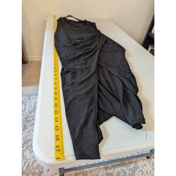 Rudá Sparkly Black Side Slit Stretch Midi Dress Women Size M Dark Fairy Sexy - Picture 11 of 14